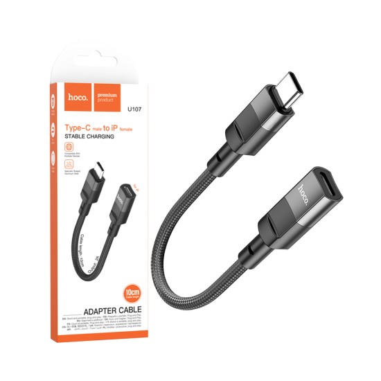 Adaptador Hoco U107 Fêmea Lightning para macho Tipo C Preto